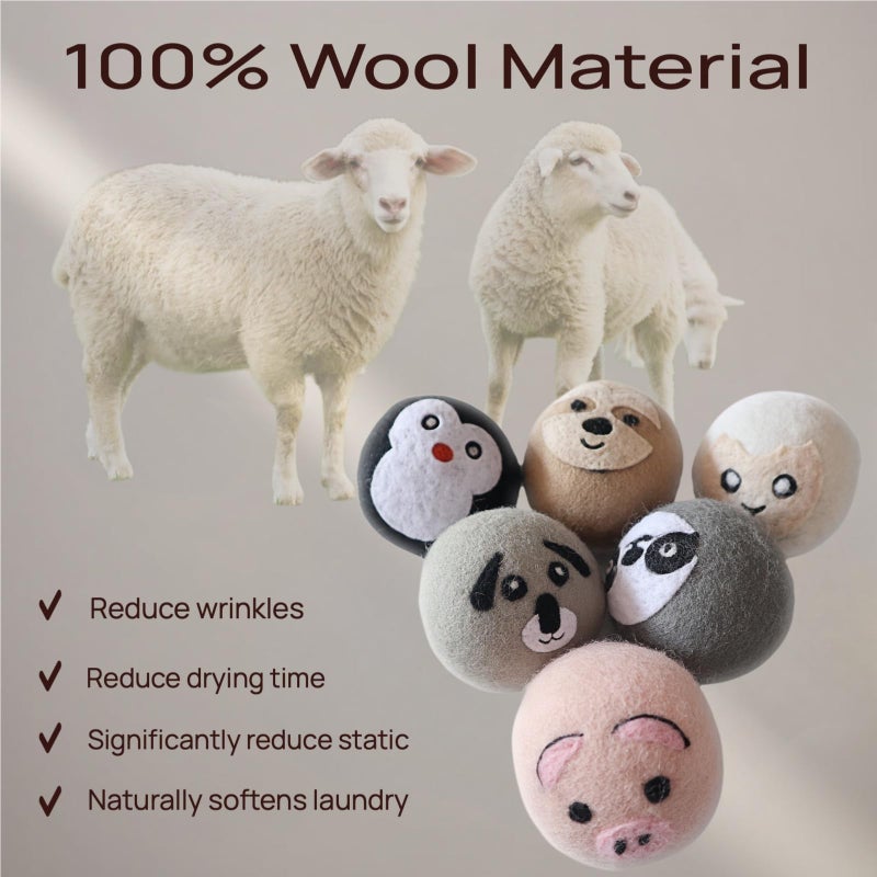 YWXWY Wool Dryer Balls, Cute Pattern Drying Balls for Laundry, Anti Static, Saving Drying Time&Reducing Clothing Wrinkles, Dryer Balls Laundry Reusable - 6 Pack - Image 2